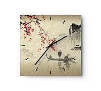 Orologio da Parete in Vetro Fiore Ciliegie Giappone 40x40cm Piccolo Moderno Orologio da Muro Per Casa Cucina Soggiorno Silenzioso Wall Clock Decorazione Orologio da Appendere - C3AC40x40-5020
