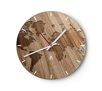 Orologio da Parete in Vetro geografia globo mappa 30x30cm Piccolo Moderno Orologio da Muro Per Casa Cucina Soggiorno Silenzioso Wall Clock Decorazione Orologio da Appendere - C3AR30x30-3042