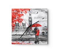 Orologio da Parete in Vetro Londra l'architettura il Big Ben 40x40cm Piccolo Moderno Orologio da Muro Per Casa Cucina Soggiorno Silenzioso Wall Clock Decorazione Orologio da Appendere - C3AC40x40-3153