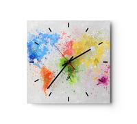 Orologio da Parete in Vetro mappa mondo moderno 30x30cm Piccolo Moderno Orologio da Muro Per Casa Cucina Soggiorno Silenzioso Wall Clock Decorazione Orologio da Appendere - C3AC30x30-3559