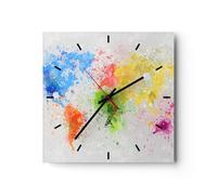 Orologio da Parete in Vetro mappa mondo moderno 40x40cm Piccolo Moderno Orologio da Muro Per Casa Cucina Soggiorno Silenzioso Wall Clock Decorazione Orologio da Appendere - C3AC40x40-3559