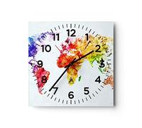 Orologio da Parete in Vetro Mondo mappa colorito continenti 30x30cm Piccolo Moderno Orologio da Muro Per Casa Cucina Soggiorno Silenzioso Wall Clock Decorazione Orologio da Appendere - C4AC30x30-2799