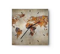 Orologio da Parete in Vetro Mondo mappa continenti geografia 30x30cm Piccolo Moderno Orologio da Muro Per Casa Cucina Soggiorno Silenzioso Wall Clock Decorazione Orologio da Appendere - C3AC30x30-2783