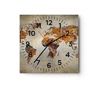 Orologio da Parete in Vetro Mondo mappa continenti geografia 30x30cm Piccolo Moderno Orologio da Muro Per Casa Cucina Soggiorno Silenzioso Wall Clock Decorazione Orologio da Appendere - C4AC30x30-2783