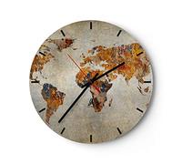 Orologio da Parete in Vetro Mondo mappa continenti geografia 40x40cm Piccolo Moderno Orologio da Muro Per Casa Cucina Soggiorno Silenzioso Wall Clock Decorazione Orologio da Appendere - C3AR40x40-2783