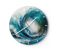 Orologio da Parete in Vetro Oceano Onda Pezzo 40x40cm Piccolo Moderno Orologio da Muro Per Casa Cucina Soggiorno Silenzioso Wall Clock Decorazione Orologio da Appendere - C3AR40x40-6018
