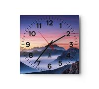 Orologio da Parete in Vetro Ovest Il Sole Le Montagne 30x30cm Piccolo Moderno Orologio da Muro Per Casa Cucina Soggiorno Silenzioso Wall Clock Decorazione Orologio da Appendere - C4AC30x30-4525