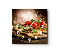 Orologio da Parete in Vetro Pizza vegetariano italia cibo 40x40cm Piccolo Moderno Orologio da Muro Per Casa Cucina Soggiorno Silenzioso Wall Clock Decorazione Orologio da Appendere - C4AC40x40-2540