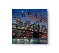 Orologio da Parete in Vetro Ponte di Brooklyn notte città di New York 30x30cm Piccolo Moderno Orologio da Muro Per Casa Cucina Silenzioso Wall Clock Decorazione Orologio da Appendere C4AC30x30-0512