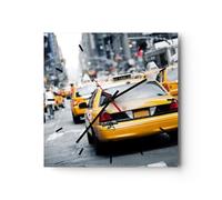 ARTTOR Orologio da Parete in Vetro Taxi Via New York 40x40cm Piccolo Moderno Orologio da Muro Per Casa Cucina Soggiorno Silenzioso Wall Clock Decorazione Orologio da Appendere - C3AC40x40-2663