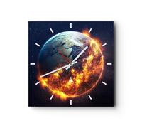 Orologio da Parete in Vetro Universo Terra Fuoco globo 40x40cm Piccolo Moderno Orologio da Muro Per Casa Cucina Soggiorno Silenzioso Wall Clock Decorazione Orologio da Appendere - C3AC40x40-2875