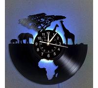 Orologio da Parete in Vinile, Africa - Safari Animali 7 Colori Lampada di Notte Retro Orologio da Parete, South African Gifts Animali a Mano per la casa Parete,A,with Light
