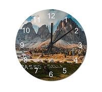Orologio da parete Italia Montagne Passo Sella Dolomiti Parola Orologio da parete in legno a batteria Orologio da parete Decorazione per la casa soggiorno Cucina Bagno Camera da letto 20 cm
