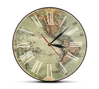 Orologio da Parete Moderno 30cm Aspetto del vecchio mondo Le Americhe Mappa del globo terrestre stampata Orologio da parete rotondo 1860 Emisfero occidentale Mappa del mondo verde Orologio silenzios