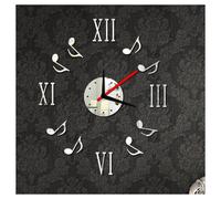 OROLOGIO DA PARETE MODERNO ADESIVO MURO 3D NUMERI ROMANI NOTE MUSICALI SPECCHIO