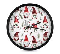 Orologio da parete moderno con gnomi di Natale, 25,4 cm, silenzioso, al quarzo, rotondo, per la decorazione di casa e ufficio