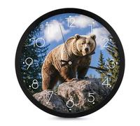 Orologio da parete moderno con orso marrone blu cielo 25,4 cm senza ticchettio silenzioso al quarzo orologi rotondi per la decorazione di casa ufficio