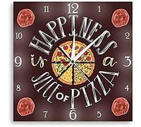 Orologio da parete moderno La felicità è una fetta di pizza Orologio da parete silenzioso per l'arredamento della cucina Fette di pizza Fastfood da asporto Arte Pizzeria Orologio da parete quadrato