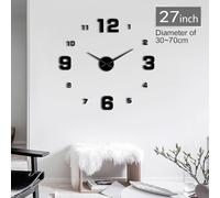 Orologio da parete moderno senza cornice, con numeri arabi fai da te, personalizzato, 3D, con numeri effetto specchio, adesivi, orologio silenzioso (nero, 68,6 cm)