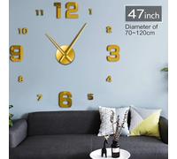 Orologio da parete moderno senza cornice, con numeri arabi fai da te, personalizzato, 3D, con numeri effetto specchio, adesivi, orologio silenzioso (oro, 68,6 cm)