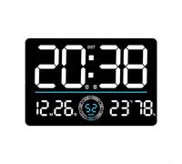 Orologio da parete multifunzione a LED con ampio display per ora, data, temperatura, settimana, sveglia, timer e telecomando per un uso flessibile (bianco)