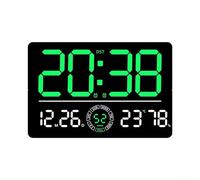 Orologio da parete multifunzione a LED con ampio display per ora, data, temperatura, settimana, sveglia, timer e telecomando per un uso flessibile (verde)