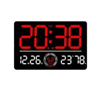 Orologio da parete multifunzione a LED con ampio display per ora, data, temperatura, settimana, sveglia, timer e telecomando per un uso flessibile (rosso)