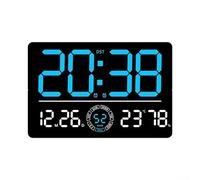 Orologio da parete multifunzione a LED con ampio display per ora, data, temperatura, settimana, sveglia, timer e telecomando per un uso flessibile (blu)