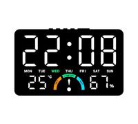 Orologio da parete multifunzione a LED con rilevamento dell'umidità della temperatura, display nei giorni feriali, luminosità regolabile per ambienti interni e domestici