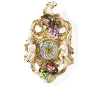 Orologio da parete muro in porcellana Capodimonte con Putti Cherubini e Frutti