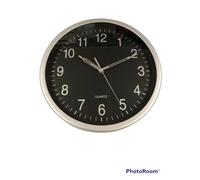 OROLOGIO DA PARETE MURO QUADRANTE NERO CORNICE ARGENTO CM 29,5