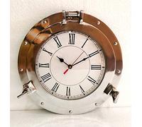 Orologio da parete nautico antico in ottone marino a forma di oblò decorativo per la casa