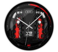 Orologio da parete Nero 30cm Silenzioso per fan di Audi Motore V8 FSI Engine
