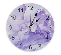 Orologio da parete Orologi a batteria in marmo viola Orologi da parete silenziosi in PVC senza ticchettio 14 pollici Ombre Viola Arte astratta Orologi da parete rotondi per soggiorno Camera da let