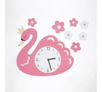 Orologio da parete per bambini, motivo: animali dei cartoni animati, silenzioso, orologio da parete carino a forma di cigno (rosa)
