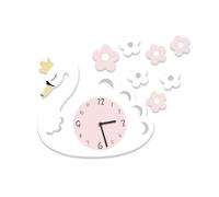 Orologio da parete per bambini, per imparare a suonare con animali dei cartoni animati, silenzioso, orologio da parete carino a forma di cigno (bianco)