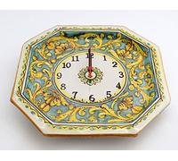 Orologio da parete per cucina in ceramica siciliana giallo e verde di santo stefano di camastra decorata a mano Gianluca Art 24