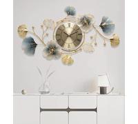 Orologio da Parete per Decorazione Soggiorno,Orologio da Parete Grande,Design Creativo in Metallo con Foglia di Ginkgo 3D,con Movimento Silenzioso (Blu e oro-Roma, 82cm)