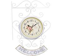 Orologio da Parete per la Decorazione di Esterni e Giardini, Grande Orologio da Stazione bifacciale con Stampa Bianca, Orologio da Giardino in Ferro battuto con Cartello di Benvenuto, Impermeabile, p
