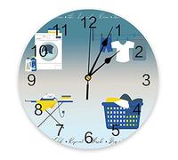 Orologio da parete per lavanderia, Orologio da appendere in PVC a batteria, Orologio da parete per cucina Soggiorno Camera da letto Rotondo 9,8 pollici, Cestino di ferro per lavatrice con gradiente gi
