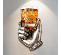 Orologio da parete personalizzato a forma di bicchiere di whisky con nome personalizzato, orologio a tema whisky, stampa 2D, decorazione artistica da parete per bar, man cave, camera da letto