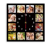 Orologio da parete personalizzato con foto, rotondo, quadrato, silenzioso, con immagine e logo, per soggiorno, cucina, bagno, funzionamento a batteria, PVC, (25-30 cm) (12Photos-Square-02)