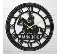 Orologio da parete personalizzato con nome, Orologio da parete in ferro Cowboy a cavallo personalizzato Orologio rotondo in metallo grandi dimensioni Regali creativi per padre marito fidanzato