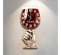 Orologio da parete personalizzato con tazza da vino, nome personalizzato, tema vino, 2D, arte murale con tazza da vino, decorazione per bar, caverna dell'uomo, camera da letto, soggiorno, regali di