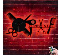 Orologio da parete personalizzato per parrucchieri, nome, in metallo, product_type, 16 colori, cartello luminoso