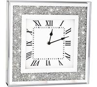 Orologio da parete quadrato a specchio in cristallo con diamante scintillante, 40,6 x 40,6 cm, orologio decorativo al quarzo con specchio argentato per la decorazione della casa Batteria AA (non