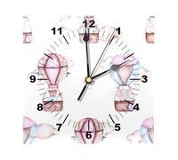 Orologio da parete quadrato con mongolfiera, orso, elefante, uccellini, funzionamento a batteria, silenzioso, senza ticchettio, orologio da parete in legno, per decorazione soggiorno
