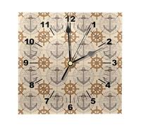 Orologio da parete quadrato con rose dei venti nautiche e volanti, funzionamento a batteria, silenzioso, senza ticchettio, orologio da parete in legno con numeri per decorazione soggiorno