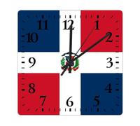 Orologio da parete quadrato in legno con bandiera della Repubblica Dominicana, Repubblica Dominicana, funzionamento a batteria, silenzioso, senza ticchettio, retrò, per ristorante, ufficio e famiglia,
