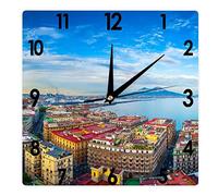Orologio da parete quadrato, panorama di Napoli, vista del porto nel Golfo di Napoli e sul Vesuvio, silenzioso, senza ticchettio, 30,5 cm, funzionamento a batteria, accurato paesaggio/paesaggio urbano